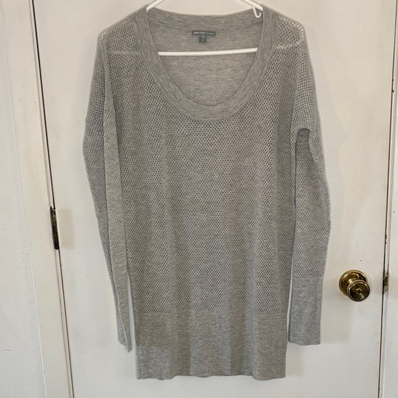 James Perse grey wool cashmere mesh knit long scoop neck sweater Size 2